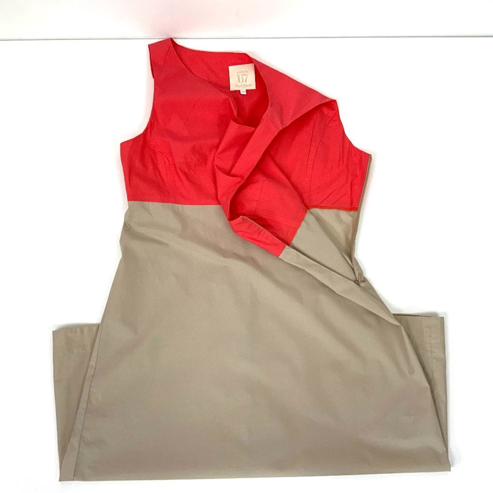 Guglielminotti Archivio '67 Italy Designer Red & Tan Cotton A-Line Dress Sz 6 - Picture 14 of 16